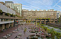 A small part of the Barbican showing flats and cafe