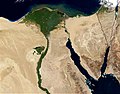 Green Nile River and delta from orbit, NASA, Sinai Peninsula and coast to Gaza Strip