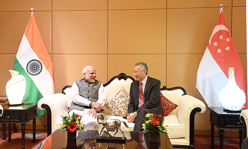 File:The Prime Minister, Shri Narendra Modi and the Prime Minister of Singapore, Mr. Lee Hsien Loong at a Business and Community event, at Marina Bay Sands Convention Centre, in Singapore on May 31, 2018.JPG