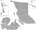 Blank map of British Columbia's provincial ridings used from the 2017 election to present.