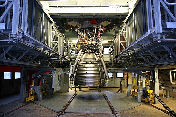 A new engine nozzle, called the Vulcain 2  NE Demonstrator or NE-X on the P5 test stand at the DLR facilities in Lampoldshausen (2014)