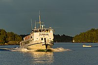 M/S Sunnan. Built 1968 and used in the Stockholm archipelago. The ship was commissioned as part of the modernization of the archipelago traffic, and offering faster and more efficient traffic. Author: Vindbåt.