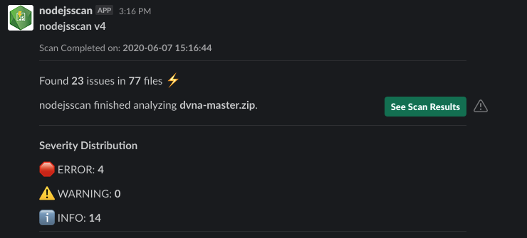 nodejsscan slack alert