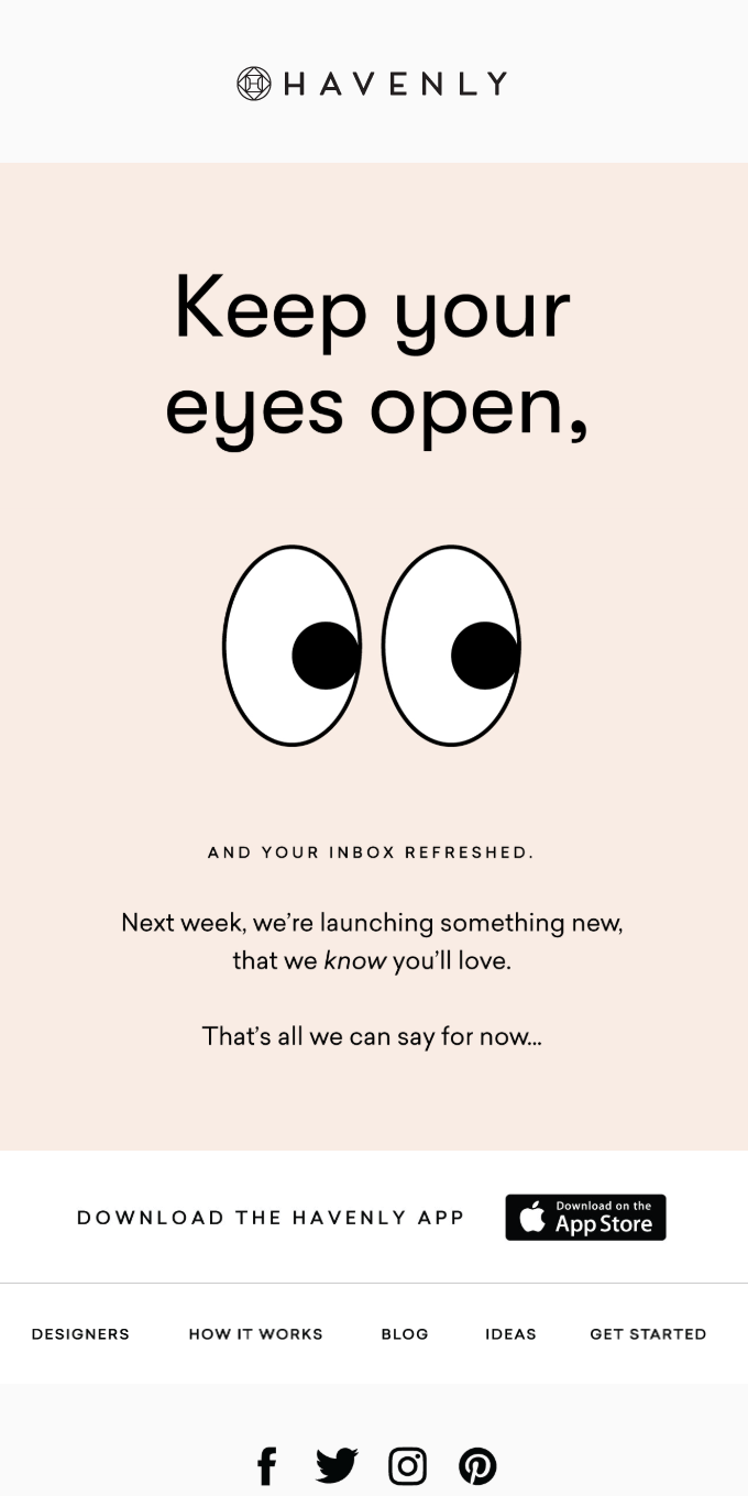 SaaS Product Launch Emails: Screenshot of Havenly's launch email