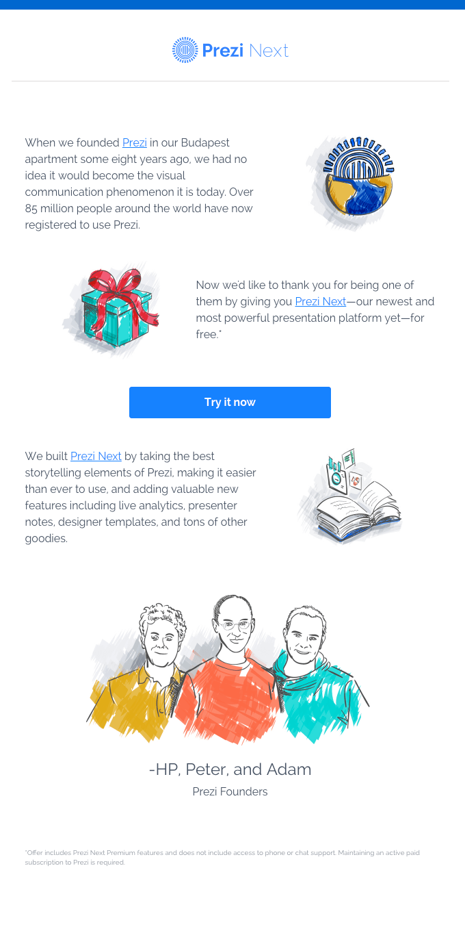 SaaS Product Launch Emails: Screenshot of Prezi's launch email