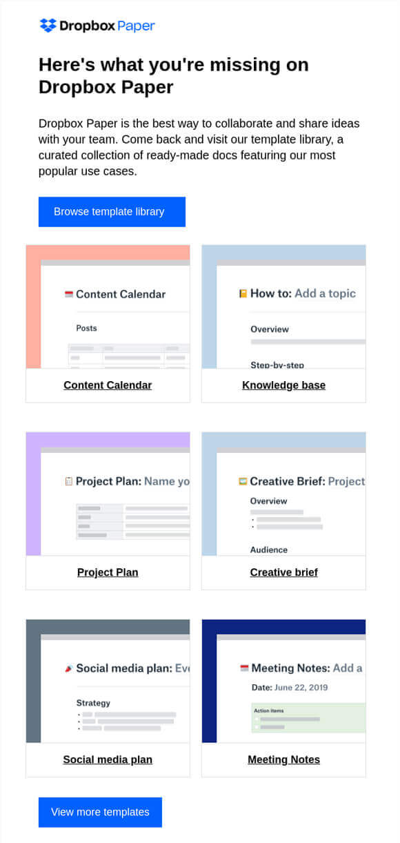 SaaS Re-engagement Emails: Screenshot of Dropbox's email