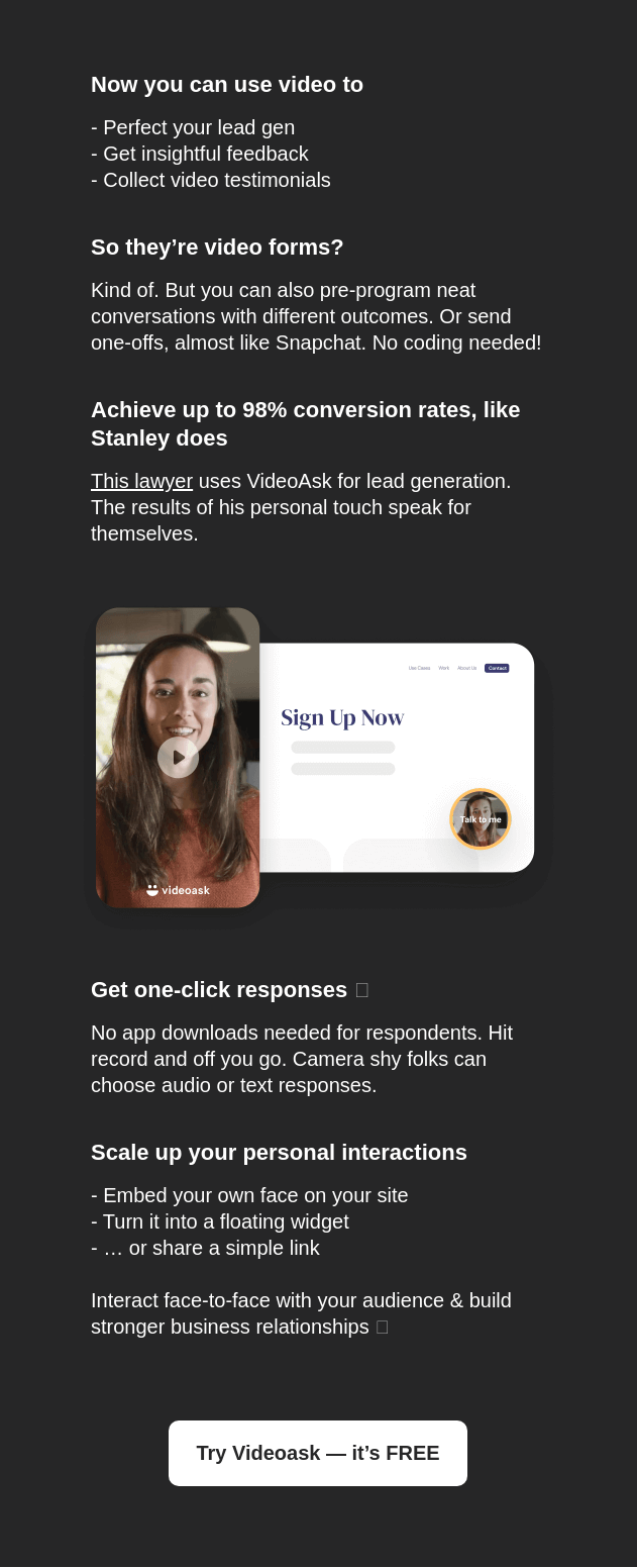 Storytelling in SaaS Emails: Screenshot of Typeform's email introducing VideoAsk