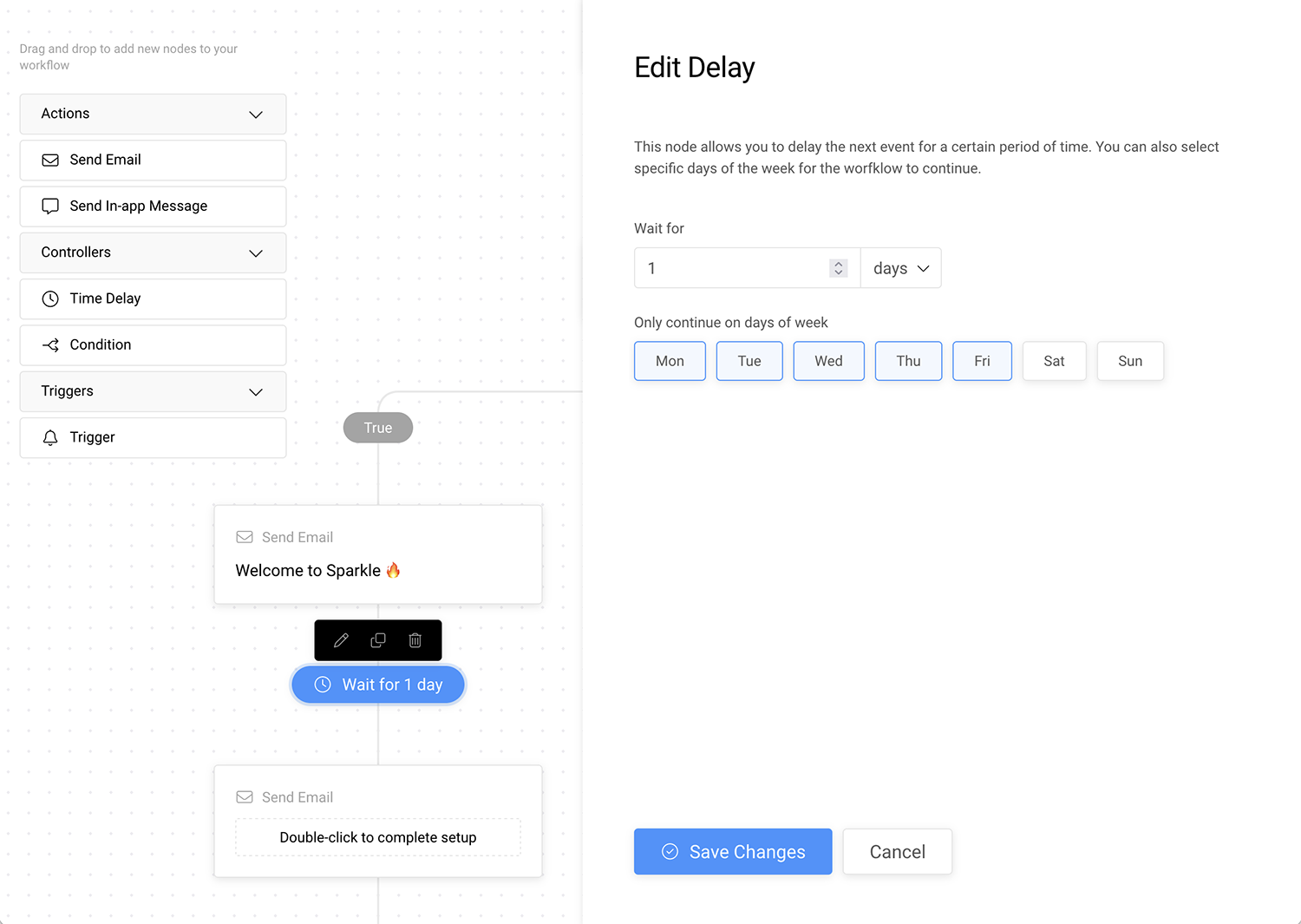 Editing a time delay node in Userlist workflows