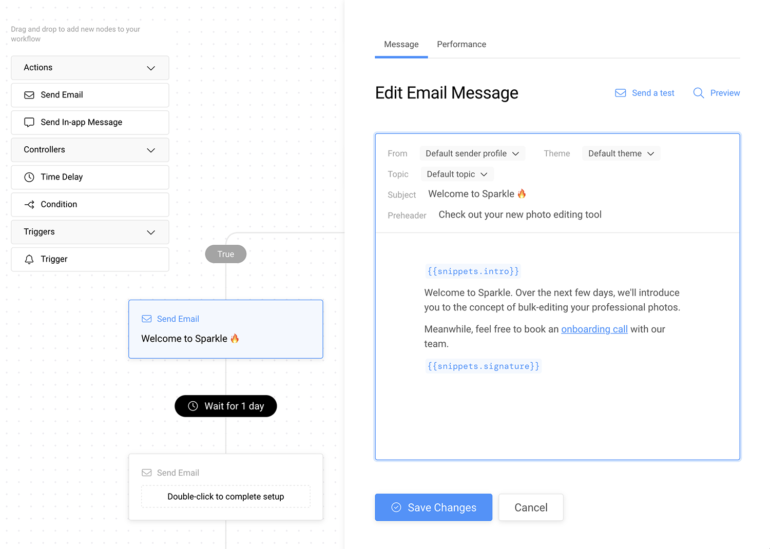 Editing an email message node in Userlist workflows