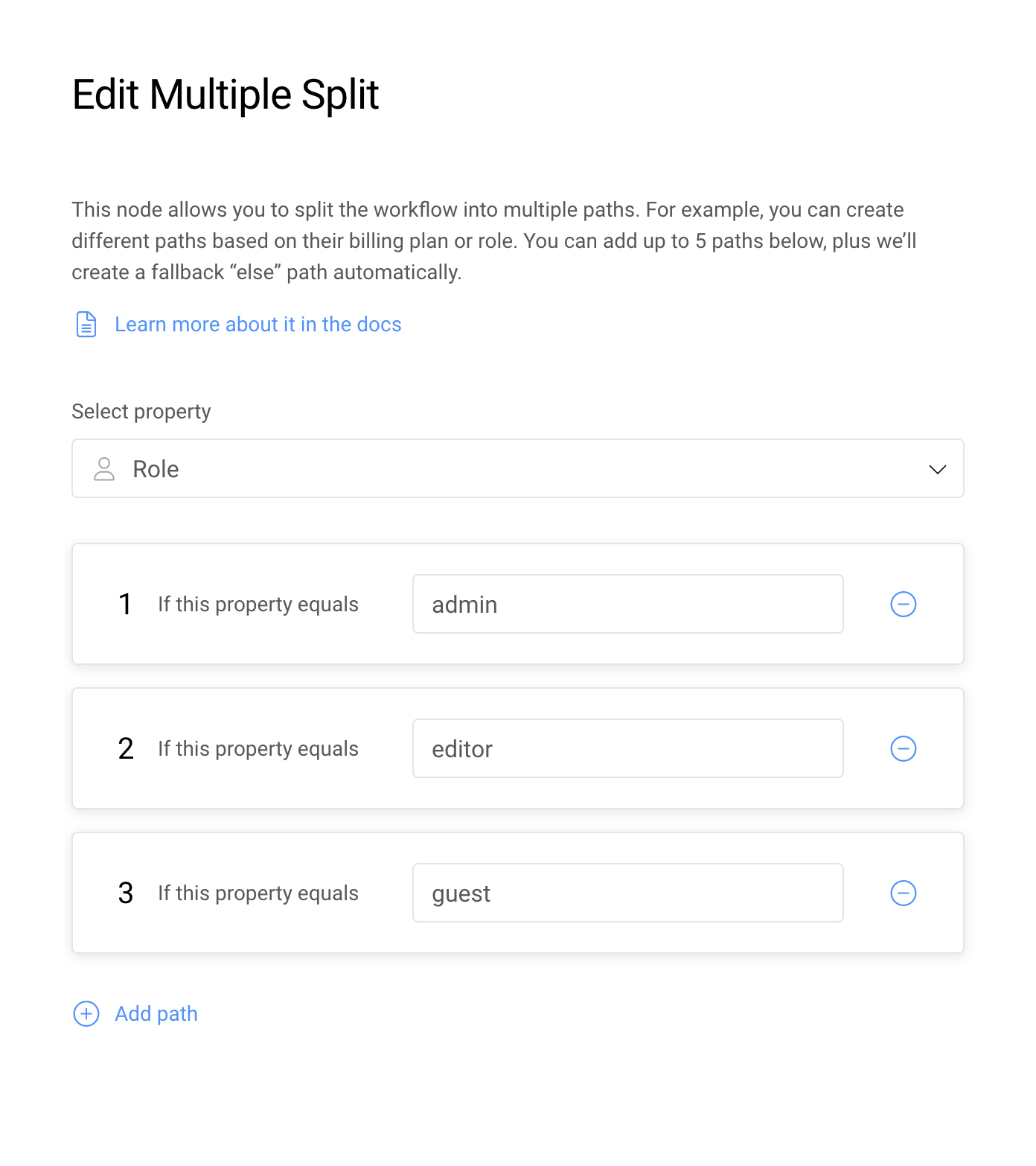 Editing a multiple split node in Userlist workflows