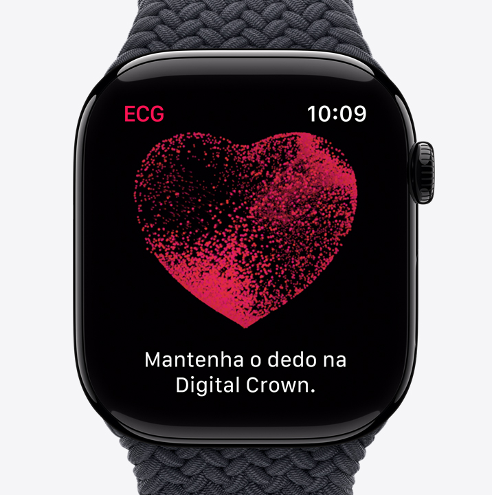 Apple Watch Series 9 mostrando o app ECG fazendo uma medição.