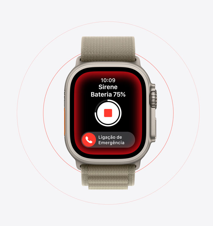 Sirene sendo usada no Apple Watch Ultra 2.