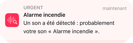 Alarme incendie générée par la Reconnaissance des sons sur iPhone.