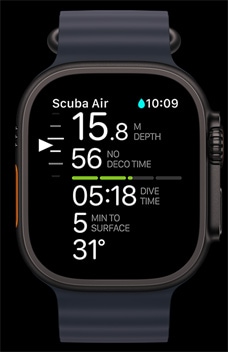 Το app Oceanic  εμφανίζεται στο Apple Watch Ultra 2.