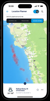 Local dive conditions with community feedback displayed as part of location planning.