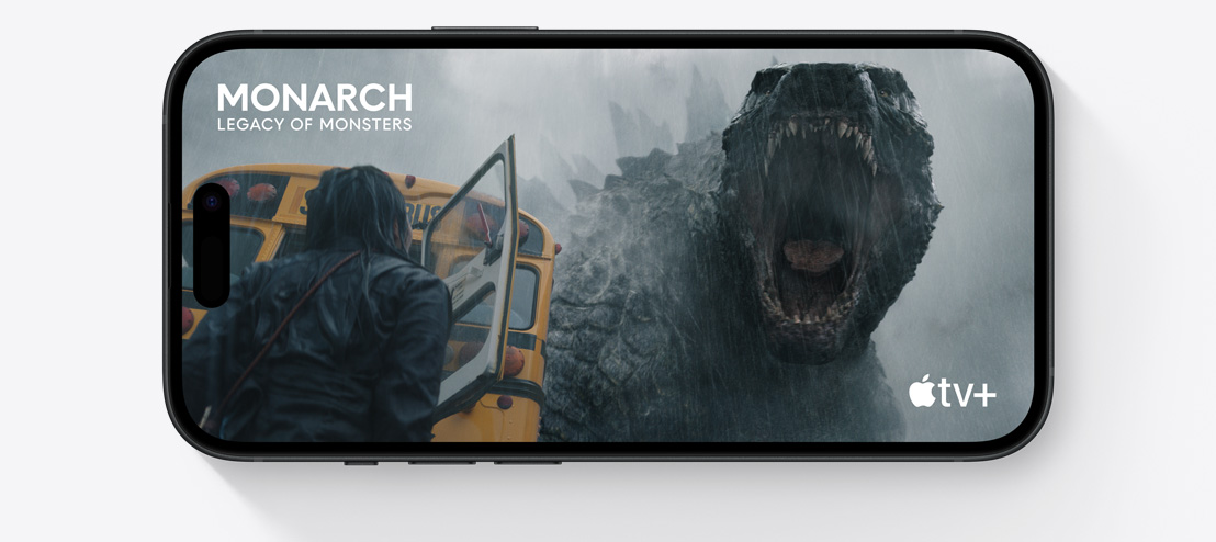 A horizontal iPhone 15 displays a scene from the hit AppleTV  show, Masters of the Air.