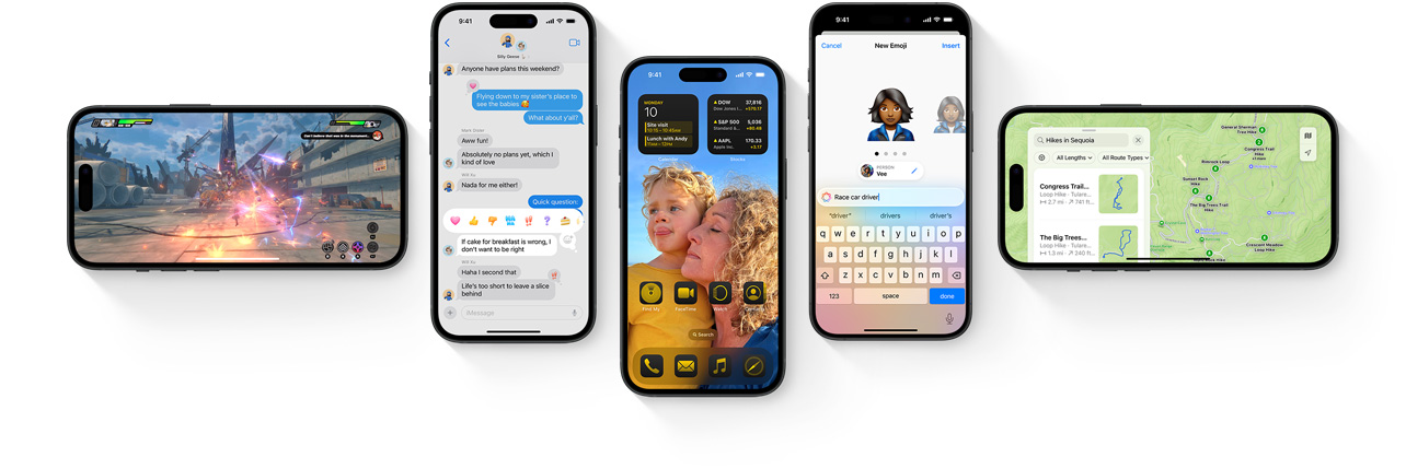 أجهزة iPhone متعددة معروضة مع ميزات iOS 18 الجديدة