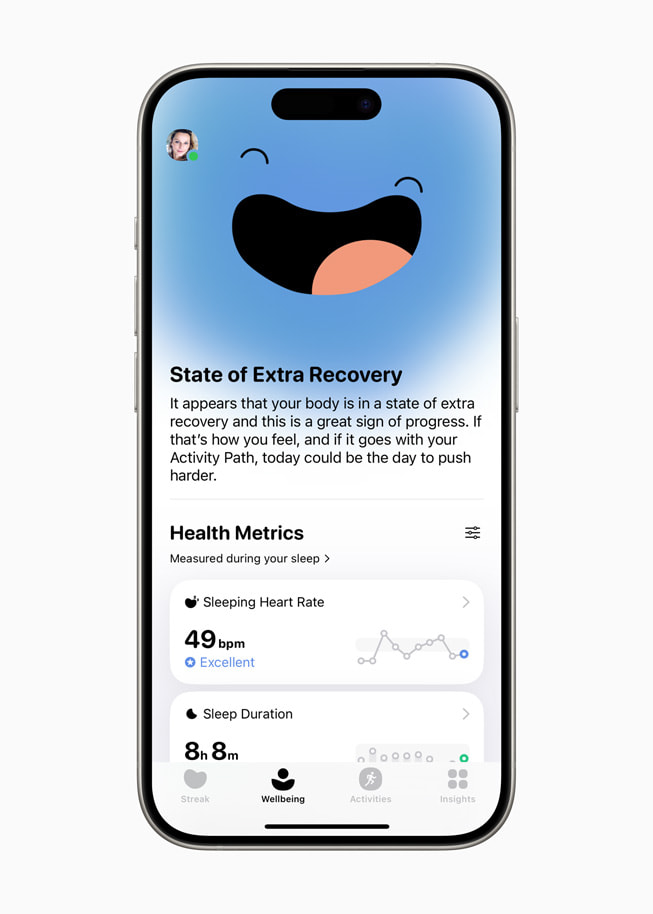 De pagina met gezondheidsgegevens van de Gentler Streak-app op een iPhone 15 Pro. 
