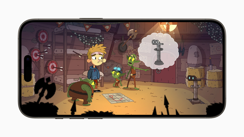 En scen i spelet Lost in Play visas på iPhone 15 Pro. 