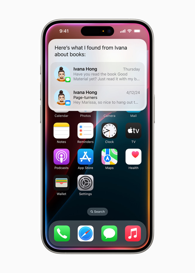 Siri 為 iPhone 15 Pro 使用者尋找朋友的書籍推薦。