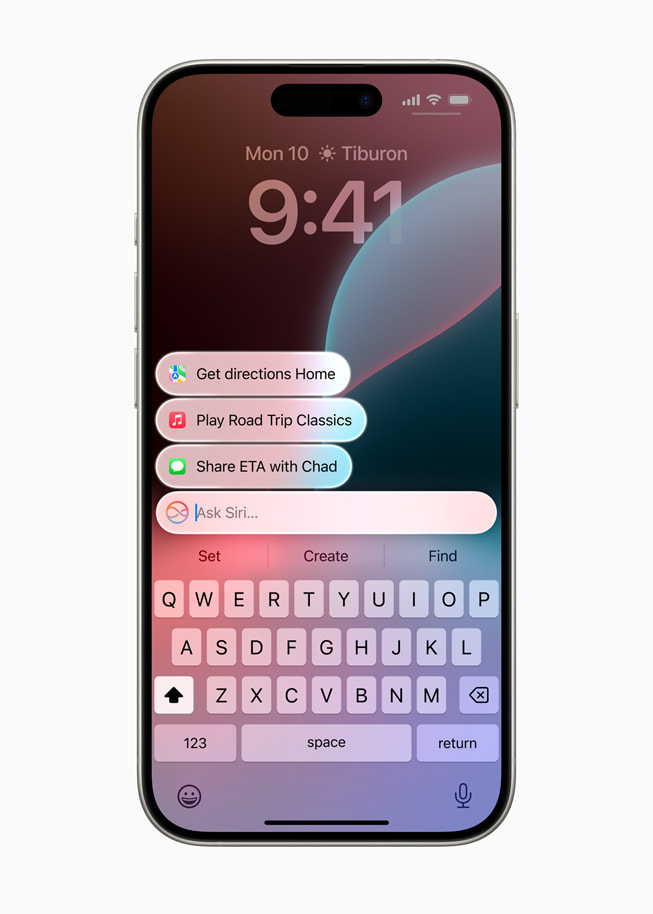 O iPhone 15 Pro mostra uma pessoa digitando para a Siri.