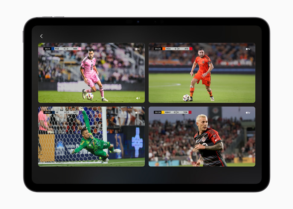 MLS Season Pass op een 11-inch iPad Pro met vier verschillende livewedstrijden.