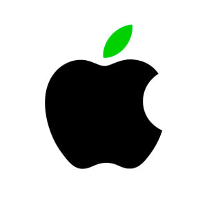 Das Umweltlogo von Apple mit einem grünen Blatt.