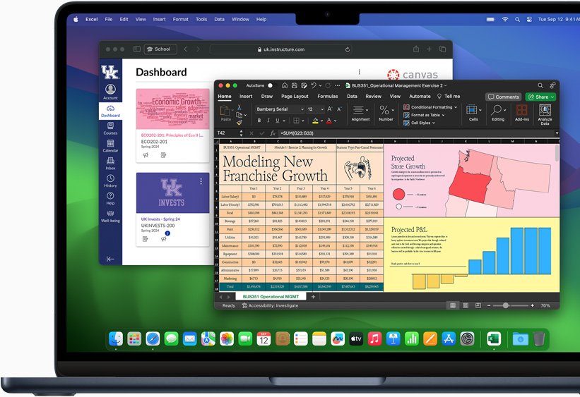 Aplikacje Microsoft Excel i Canvas LMS pokazane na MacBooku Air