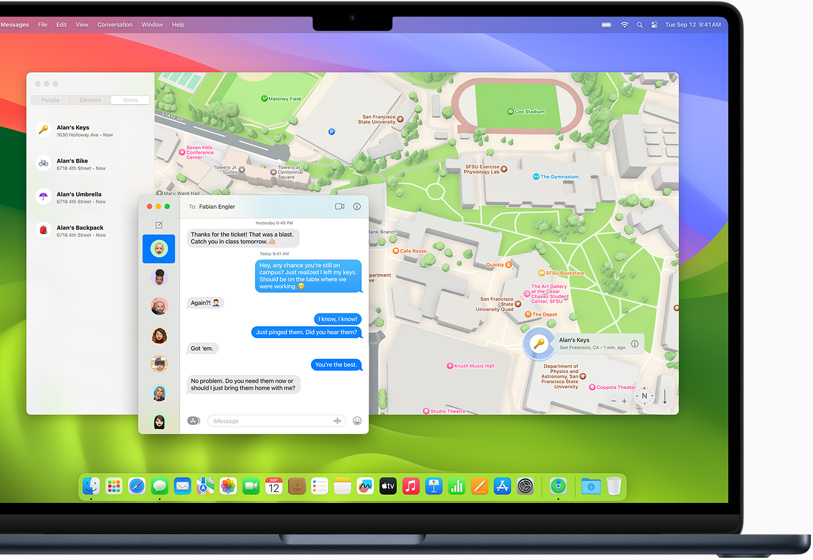 Aplikacja Znajdź pokazana na MacBooku Air