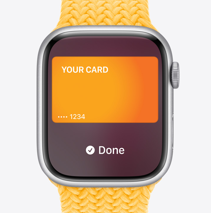 Three Apple Watch Series 9. The first shows Apple Card being used with Apple Pay. The second shows a transit card being used with the Wallet App. The third shows a home key being used through the Wallet app.