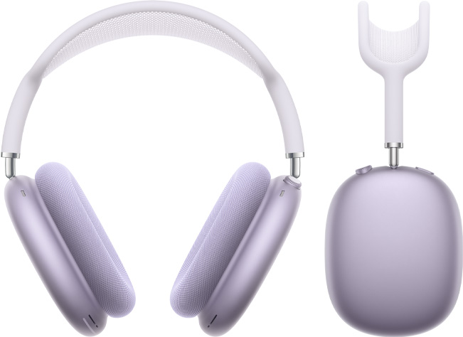 Знімок AirPods Max фіолетового кольору спереду та збоку