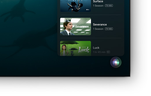 A flat screen television showing list of Apple TV  movies and shows