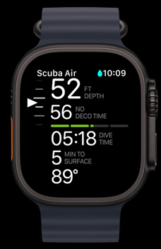 Apple Watch Ultra 2 a mostrar a app Oceanic .