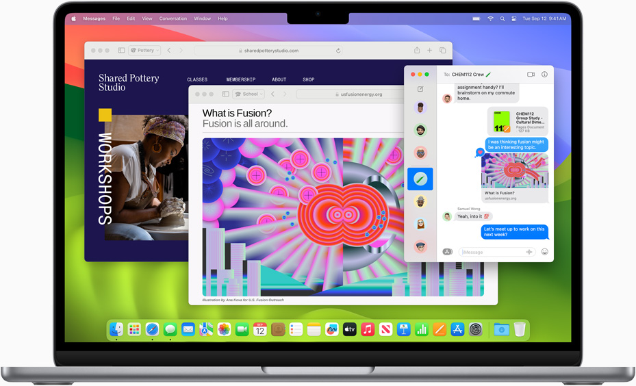 Safari et Messages affichés sur un MacBook Air