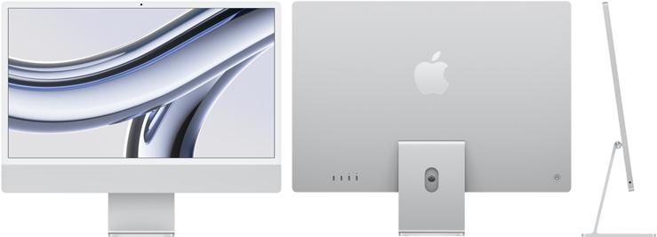 Prednji, stražnji i bočni prikaz iMaca srebrne boje