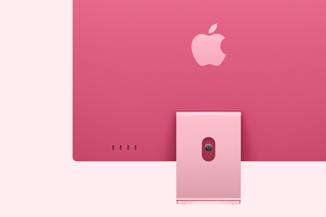 Tampilan belakang iMac pink, yang menyoroti 4 port USB-C