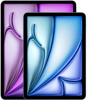 Tampilan depan iPad Air 13 inci dan iPad Air 11 inci yang menyoroti perbedaan ukuran.
