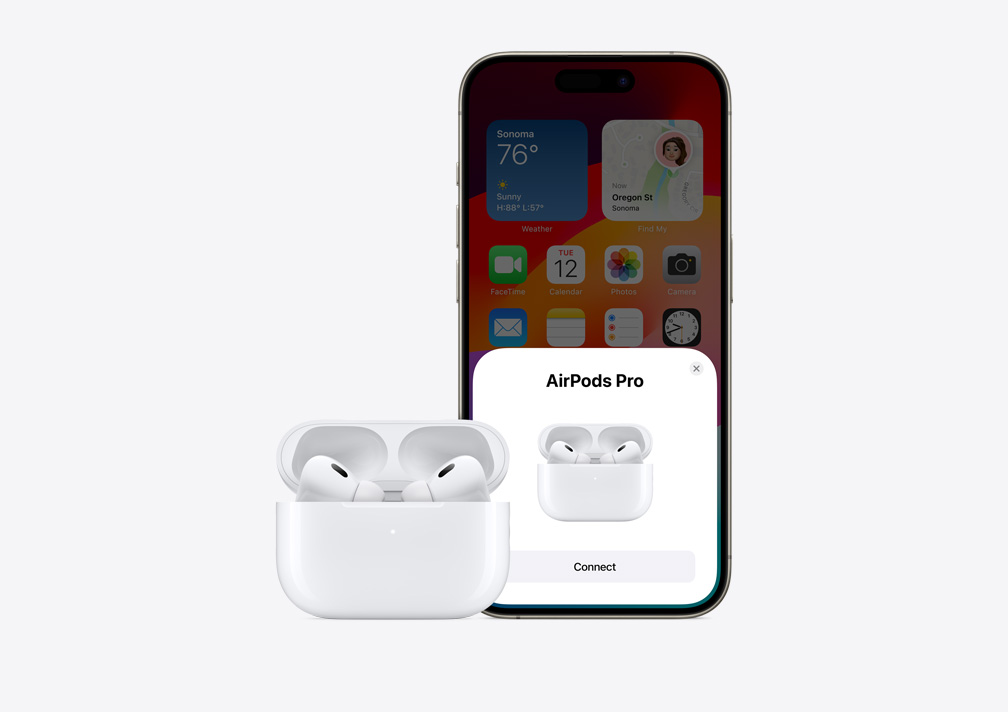 Visual yang menampilkan pengaturan satu ketukan sederhana AirPods pada iPhone.