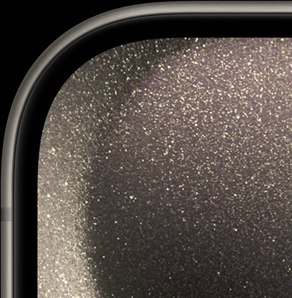 Close da parte frontal do iPhone 15 Pro que mostra os cantos arredondados e as bordas finas.