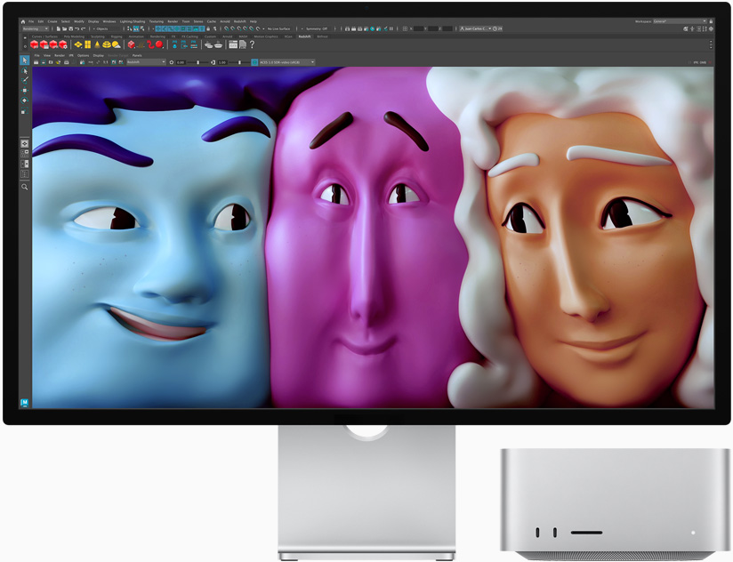 Vorderansicht des Studio Display und des Mac Studio