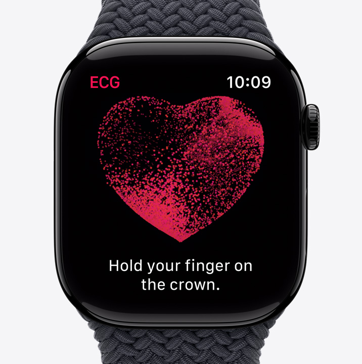 The ECG app screen on Apple Watch Series 10 showing a waveform and a countdown timer that says 24 sec.