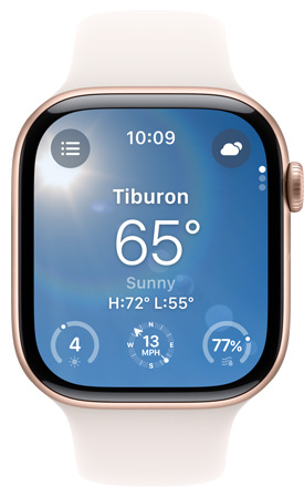 Un écran d’Apple Watch affichant l’app Météo