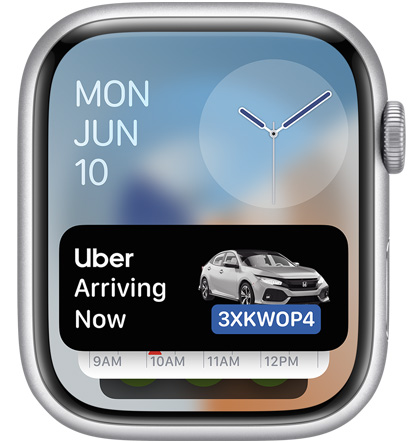 Écran d’Apple Watch affichant le widget de l’app Uber