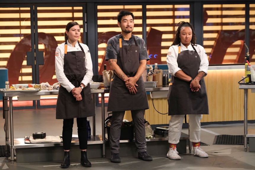 Soo Ahn, Amanda Turner and Laura Ozyilmaz standing together in the LCK Kitchen