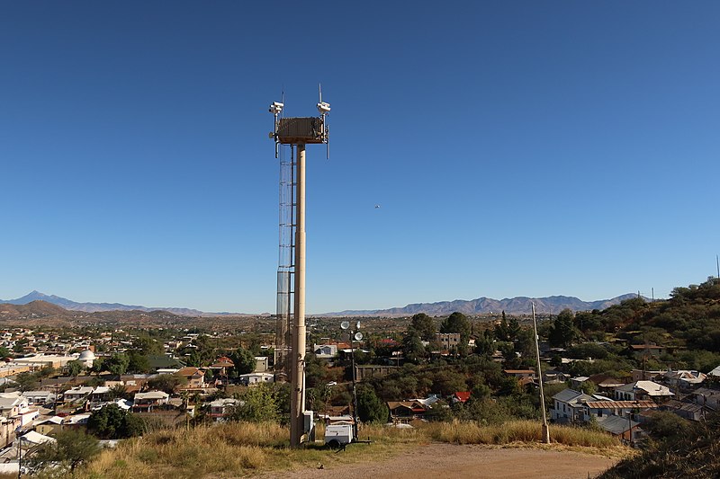 An RVSS tower overlooking a city. 