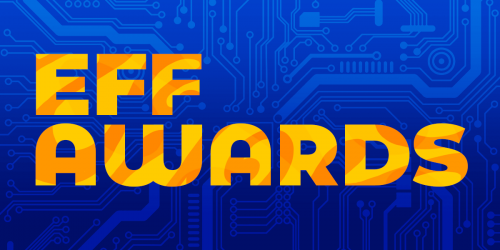 golden EFF AWARDS on dark blue circuit board background