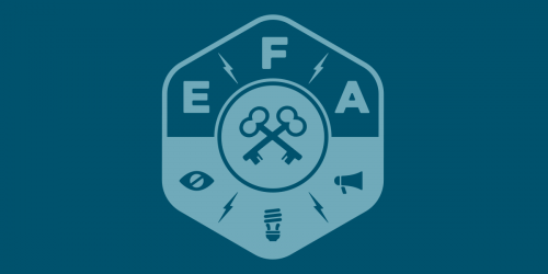 blue background with the two crossed keys underneath the letters 'EFA'