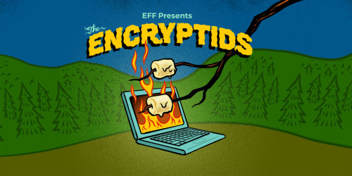 Encryptids laptop with flames cooking marshmallows