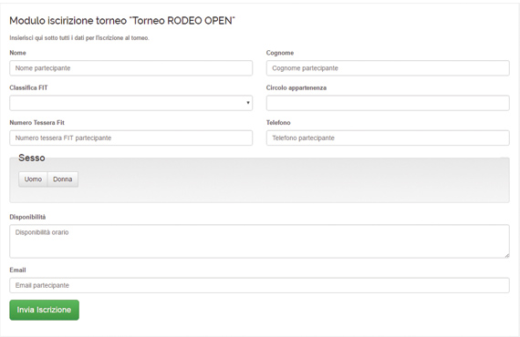 Modulo iscirizione torneo di singolare