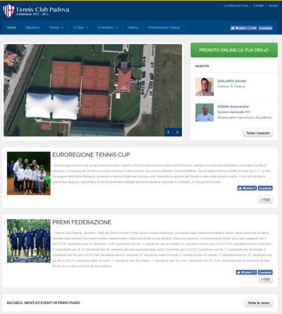 Homepage sito dinamico per asccociazioni e circoli sportivi e tennis club 